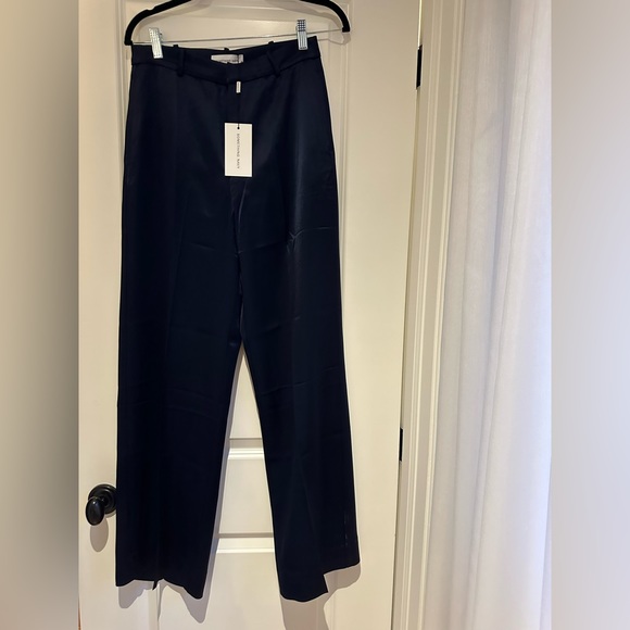 SOMETHING NAVY Navy Blue Satin Pants - Picture 1 of 5